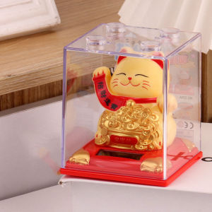 Mèo May Mắn Chiêu Tài Vẫy Tay Kèm Hộp Mica Trong Suốt Mèo Thần Tài Để Bàn Thu Hút Tài Lộc Dùng Năng Lượng Mặt Trời. - BUM STORE