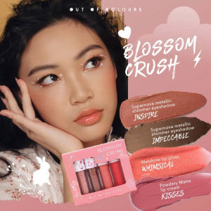OUT OF COLOURS Blossom Crush Theme Makeup Bundle Set or Starter Set (Supernova Eyeshadow / Wetshine Lip Gloss/ Powdery Matte Lipstick) Lipstick Set Box Liquid Eyeshadow Lip Tint Lipsticks Lipstik Makeup Set