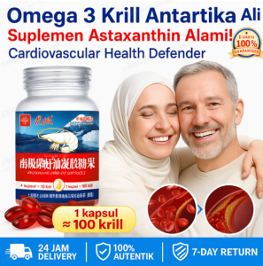 Minyak Krill Antartika Asli 60 Kapsul Suplemen Astaxanthin Alami/Omega 3 Krill Oil/Minyak Ikan/Kapsul Minyak Udang/Norwegian Krill Oil/Meningkatkan Sirkulasi Darah/Pembuluh Darah Sehat