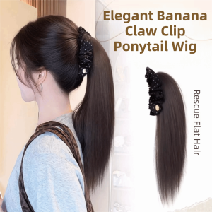 ETUALE Synthetic Banana Claw Clip Ponytail Wig with Grab Clip Elegant Long Straight Layered Ponytail Trendy Hair Extensions Polka Dot Pony Tail Hair Piece For Women
