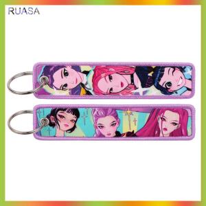 RUASA Demon Cosplay Mira Rumi Zoey Embroidery Keychain Double Sided Pattern Backpack Pendant Key Tag Chain Key Ring Surprise Gift