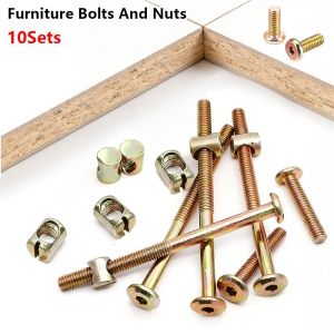 CLARO 10Pcs M6 Furniture Bolts And Nuts Carbon Steel 40-100mm Hex Socket Head Cap Screws  Hex Socket Head Barrel Nuts Dowel Nut Connector for Bed Frame Chair Cabinet Furniture Assembly