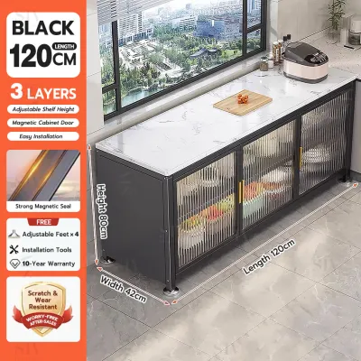 SIV Metal Display Cabinet With Transparent Door Steel Cabinet For Kitchen Microwave Living Room