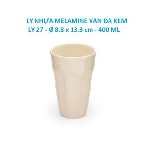 Ly / cốc nhựa uống trà đá meelamine vân đá kem LY 27: Ø 8.8 x 13.3 cm - 400 ml
