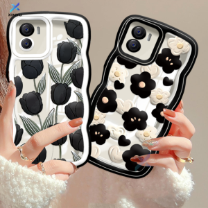 (Lokal Ready)Xinyu Casing hp Vivo Y17S Y27 Y36 Y16 Y15s Y15A Y12S Y12A Y02T Y02 Y01 Y02S Y22 Y22s Y35 Y21A Y21S Y33S Y12 Y12i Vivo V25e V27e Y15 Y17 Y11 Y20S Y91C Y19 Y30 Y50 Y53s S1Pro Lukisan Cat Minyak Tulip Bunga Biru Soft Tpu Wavy Edge Case