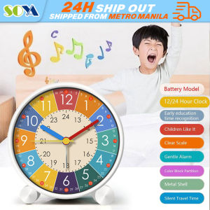 Creative 4.5" Metal Mute White Round Early Childhood Education Desk Alarm Clock WIth Light for Kidz Student Student Alarm Clock Early Education Learning Special Metal Shell Quiet Cartoon Style Males Females Children