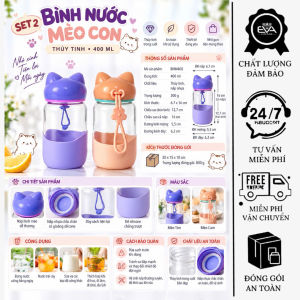 Bộ 4 Bình Nước Thủy Tinh 400ml Bọc Silicone Nắp Thỏ Con Dễ Thương