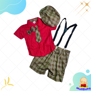 Setelan Baju Bayi Laki Kondangan Pesta Dasi Suspender Topi Jas Tuxedo Anak Cowok Square