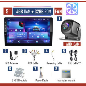 6+64GB Carplay Android Auto AHD 9"/10" IPS Screen Car Player Multimedia MP4 Player Mirror link Android/iOS Video Support Bluetooth WiFi GPS Car Radio FM with AHD Backup Camera and Cooling Fan