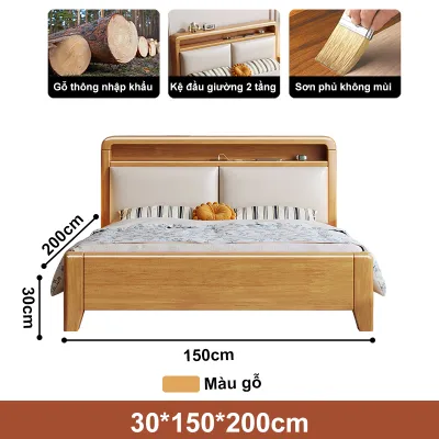 BMZAR Giường gỗ nguyên khối tựa lưng cao khung chắc chắn không gây tiếng ồn dài 1.2m/1.5m/1.8m ưu đãi đặc biệt trong thời gian có hạn