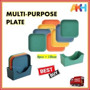[Random Colour]Multi-Purpose 8pcs Plates Set-plastic plate tableware dining for snackfruitfood plate