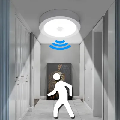 Seville Led Ceiling Light dengan Sensor Motion Surface Mounted Panel pusingan Panel lampu Downlight lampu siling 6W 18W untuk tangga tangga tangga