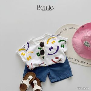 Set bộ cotton cho bé trai áo thun họa tiết Smile kèm quần short jean size 9 đến 25kg BERNIE T1124B60