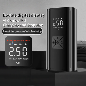 Portable Digital Tire Pressure Gauge with LCD Display and Multiple Buttons for Pressure Adjustment and Lighting Control
