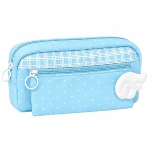 MADEWITH Plaid Splicing Pencil Pouch Multi Compartment Large Capacity Pencil Case Cute Polka Dot Print Stationery Pouch Gift
