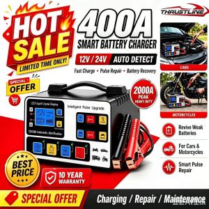 🔥5-year warranty🔥1000A Japan Heavy Duty Car Battery Charger 12V/24V For Motorcycle Car Intelligent Power Supply High-frequency Pulse Repair Charger High-power Car Charger Fast Charging Automatic Voltage Power Saving