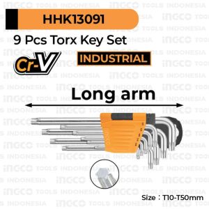 [T10-T50mm] Long Torx Key Set 9pcs INGCO HHK13091 Kunci L Bintang Star