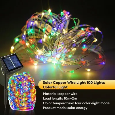 Solar Lights LED Fairy String Lights 8 Lighting Modes String Lights Waterproof lampu Raya Solar Twinkle String Copper
