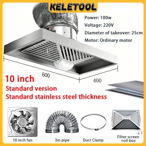 Kitchen Range Hood Stainless Steel Ceiling Type Extractor Hood Strong Suction Removable Oil Filter Household Cooking Vent