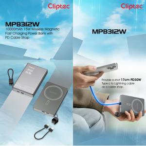 CLIPTEC MPB312W 10000MAH 15W WIRELESS MAGNETIC FAST CHARGING POWER BANK WITH PD CABLE STRAP