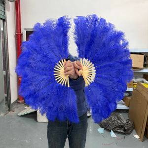 Royal Blue Ostrich Feather Fan 70cm Handheld Wedding Decor Party Stage Performance Photography Prop Burlesque Belly Dance2026