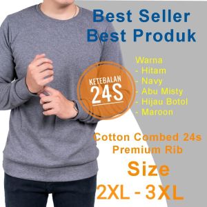 Kaos Polos Size 2XL-3XL Lengan Panjang Rib / Karet 24s Premium Lengan Panjang