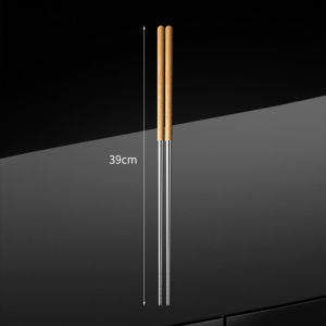 JustLiving 39cm 304 Stainless Steel Long Chopsticks Kitchen Noodles Frying Hotpot Tool Extra Long Chopsticks Beechwood Splicing Chopsticks Metal Chopsticks Anti-slip & Anti-scalding