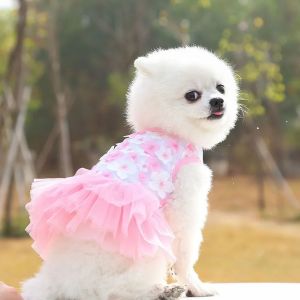 HATELI Flower Dog Dress Sweet Teddy Clothes Floral Cat Skirt Princess Costume Pet Tutu for Spring Summer Wedding Party Holiday Birthday Breathable Puppy Dress Skirt Washable Cat Apparel Clothes