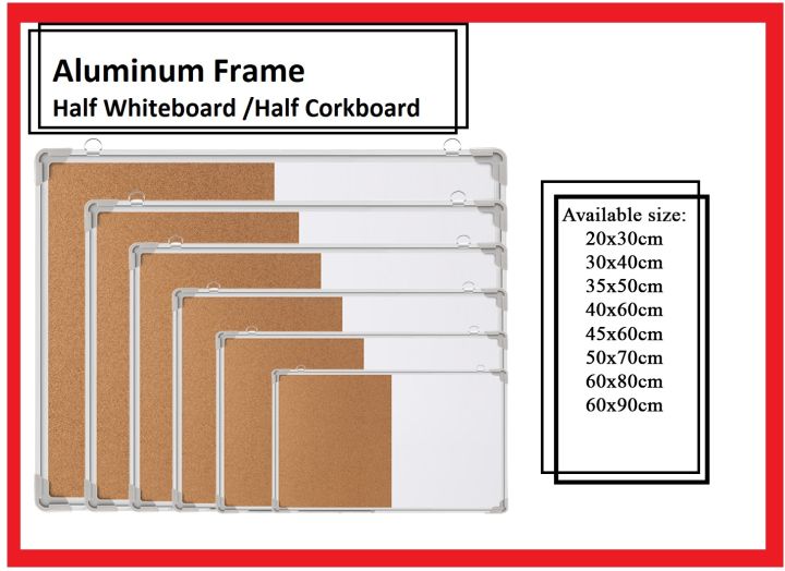 Office Home 2in1 Half Cork board Half Whiteboard Aluminum Frame Lazada PH