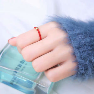 🔥IVY Small gold bead black rope lucky bead ring for women couple and bestie style red rope braided ring fashionable and personalized gold bean red rope pinky ring