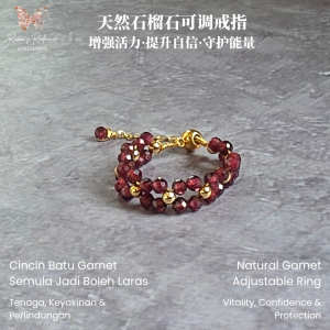 Natural Garnet Beaded Adjustable Ring Handmade Faceted Red Gemstone Ring Gold-Tone Accent January Birthstone Gift for Women (Style #35)-RRC