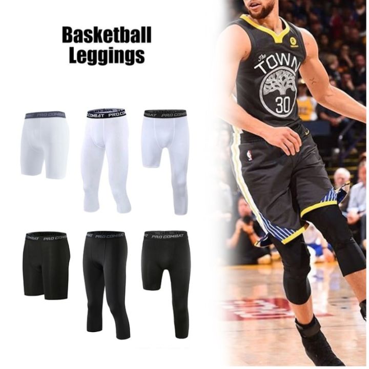 Men's Compression Basketball Tights, Single-Leg, Stretch, Quick-Dry Fabric,  Cropped Length, Training Pants