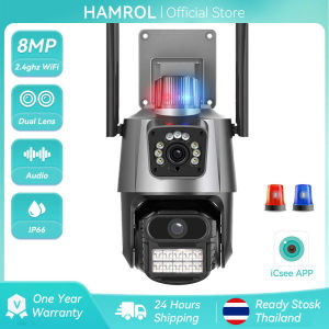 Hamrol 8MP 4K PTZ WiFi IP Camera Dual Lens Dual Screen Outdoor Waterproof Auto Tracking CCTV Security Camera Video Surveillance iCsee APP