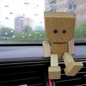 Kebidumei Shaking Wooden Man Figurine Car Decoration Small Ornaments Leg-swinging Robot Figurine Cute Wood Man Car Good Creative Gifts