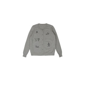 เบจ/แดงเข้ม/เทา/กรม SLYQ 🚶🏻 CAT AND BOY KNIT CARDIGAN เสื้อคาร์ดิแกนผ้าไหมพรมแขนยาวกระดุมหน้าปักแมว