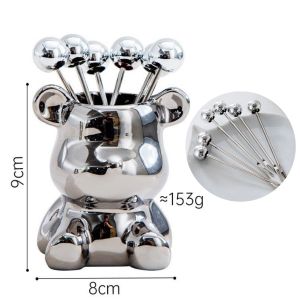 Nĩa ăn trai cây inox cao cấp Bộ 6 cái Tặng kèm cốc đựng Gấu BEARBRICH Sang trọng sạch sẽ