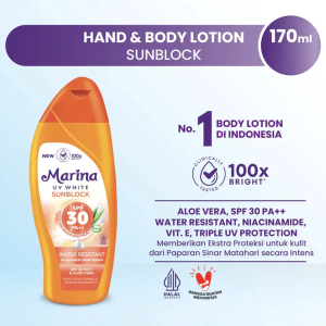 Marina UV White Sunblock SPF 30 85ml | UVB dan UVA protection | Vitamin B3 dan E