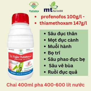 Tiger Yutaka 400ml - profenofos 100g/l + thiamethoxam 147g/l bọ trĩ nhện đỏ rầy xanh rệp sáp sâu đục thân sâu vẽ bùa trên lúa và các cây ăn trái khác