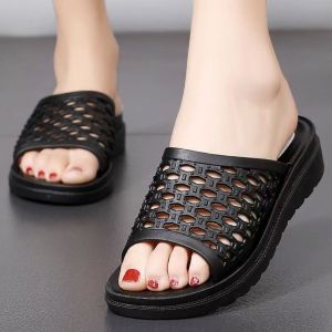 ZEEMIN 2024 New Womens Summer Open Toe Hollow Flat Sole Slippers Soft Sole Non Slip Anti Odor Home Slippers Outdoor Slippers Sandals