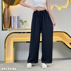 พร้อมส่งจากไทย กางเกงขายาวผู้หญิง กางเกงลำลอง กางเกงขายาวสีพื้น ผ้านิ่มลื่น มีเชือกผูกเอว ไม่มีกระเป๋า K9192