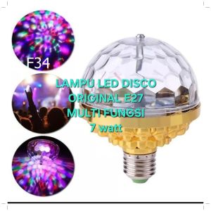F34 ORIGINAL LAMPU LED E27 7 WATT W RGB LAMP DISCO DISKO DJ MUSIC PROYEKTOR HIAS ELEKTRIK