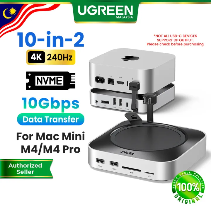 UGREEN 10 IN 2 USB C Docking Station for Mac Mini (M4 & M4 Pro) 4K240Hz DP M.2 NVMe SSD Slot USB 3.2 10Gbps SD/TF Reader