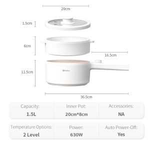 Simplus 1.5L Electric Cooker丨Brewing-QuickBrew丨Ceramic Glaze Coating丨Long Handle Design丨630W Quick Heating丨Overheat protection