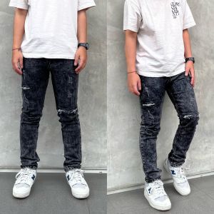 Celana Jeans Pria Sobek Ripped Tidak Tembus Grey Sandwash Destroy Terbaru