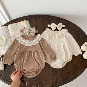2PCS 7CYM Spring Baby Clothes Lace Collar Infant Bodysuit One Piece Toddler Cute Princess Outfit Clothing for Newborns