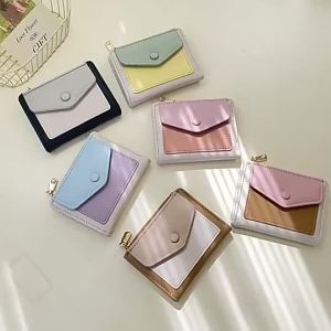 YoYo Contrast color zipper card holder fashionable large capacity bi-fold womens wallet #Y6158