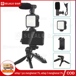 Vlog Vlogging Kit Combo Youtuber Vlogging Set Pembuatan Video Livestream Tripod +Mikrofon+Lampu LED  Vlogging KIT Paket Vlog 5in1 AY49 LED Light Tripod Phone Holder Microphone