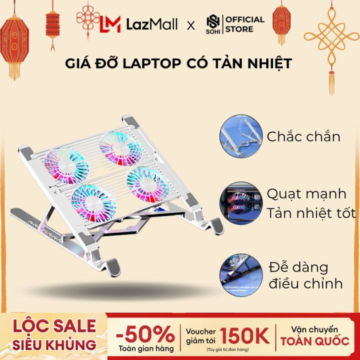 Giá đỡ laptop có quạt tản nhiệt phù hợp nhiều loại laptop, dễ dàng điều chỉnh, tản nhiệt tốt, chắc chắn bền bỉ