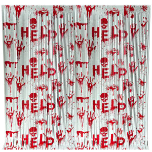 Halloween Horror Handprint Rain Silk Curtain Party Decoration Background Wall HELP Tassel door curtain