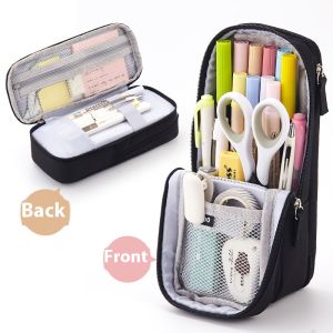 Creative Oxford Cloth Pencil Case Large Capacity Minimalist Design Double-layer Storage Compact and Portable Vertical Style